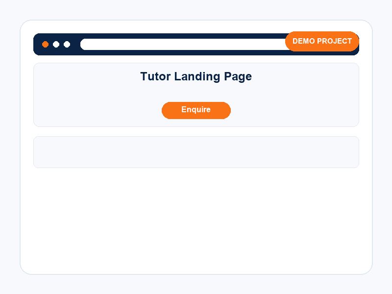 Mockup of a sample tutor landing page with an enquiry button and class information